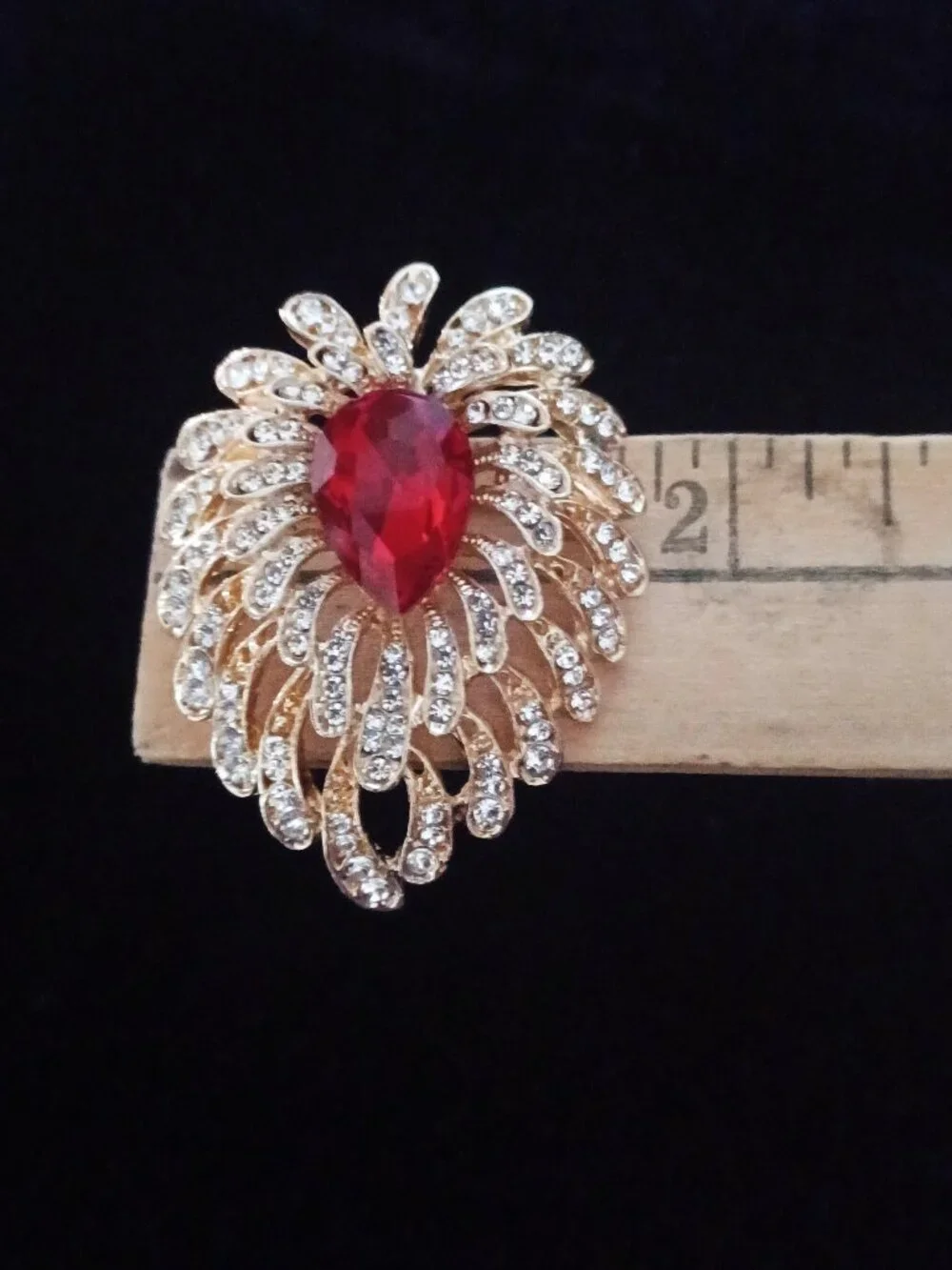 Elegant Red, and Clear Rhinestone Brooch